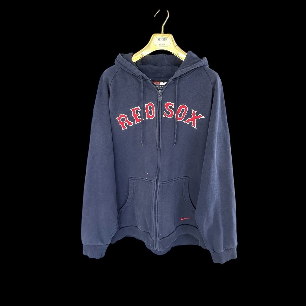 Vintage Y2k Team Nike Boston Red Sox Zip Up Hoodie Center Swoosh Men's XXL Flaws